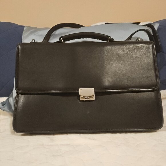 DE BON ATTACHE/BRIEF CASE IN BLACK LEATHER, unisex - Picture 1 of 11